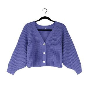 Knit Women's Waist Length Cardigan Sweater in Lilac Purple SZ S